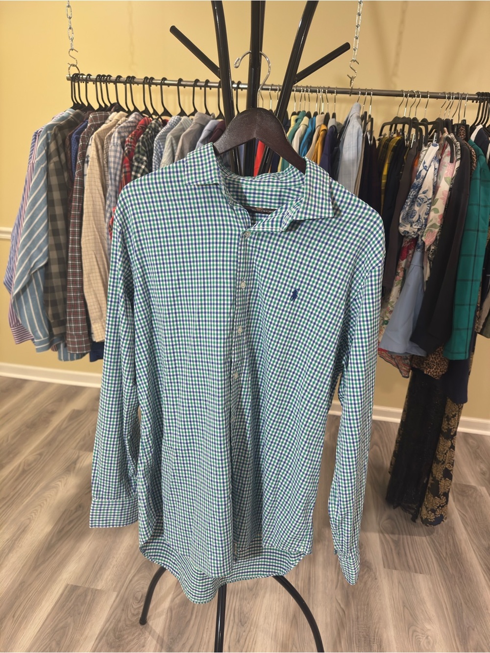 Polo by Ralph Lauren Green and Blue Gingham Button-Down Shirt